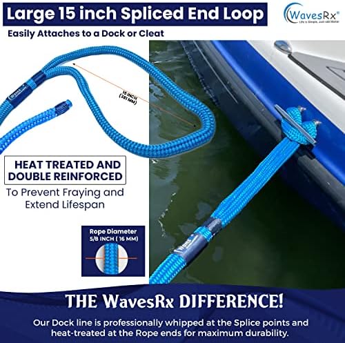 Wavesrx 5/8 x 25 'קווי עגינה בעלי ביצועים גבוהים לסירות גדולות עד 45ft | חבל עגינה ועגינה מובחר